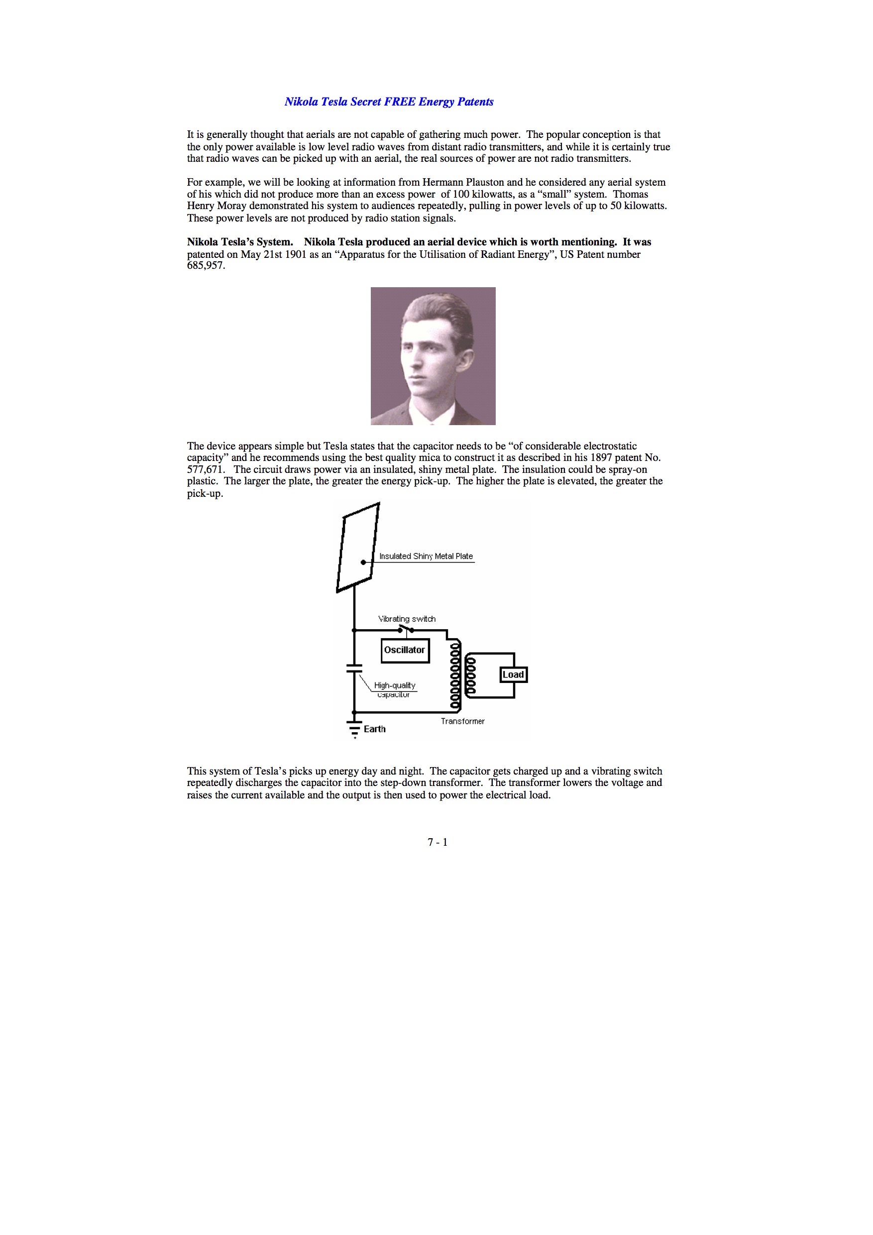 Nikola Tesla's Secret Free Energy Patent Diagram